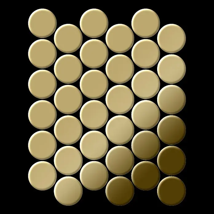 ALLOY Mosaikfliese Mosaik Fliese massiv Metall Titan hochglänzend gold 1,6mm stark Dome-Ti-GM - 313 x 256 mm, Gold, Hochglänzend - Runde Elemente in einem hellbeigen bis dunkelbraunen Farbverlauf.