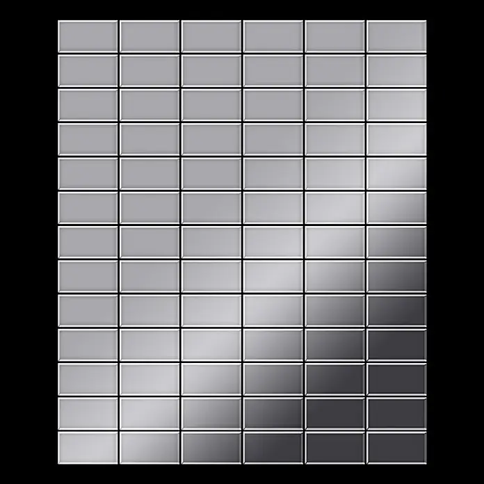 ALLOY Mosaikfliese Mosaik Fliese massiv Metall Edelstahl hochglanz grau 1,6mm Bauhaus-S-S-M - 318 x 329 mm, Grau, Silber, Hochglänzend - Gitter aus silbernen Metallfliesen mit diagonalem Hell-Dunkel-Verlauf.
