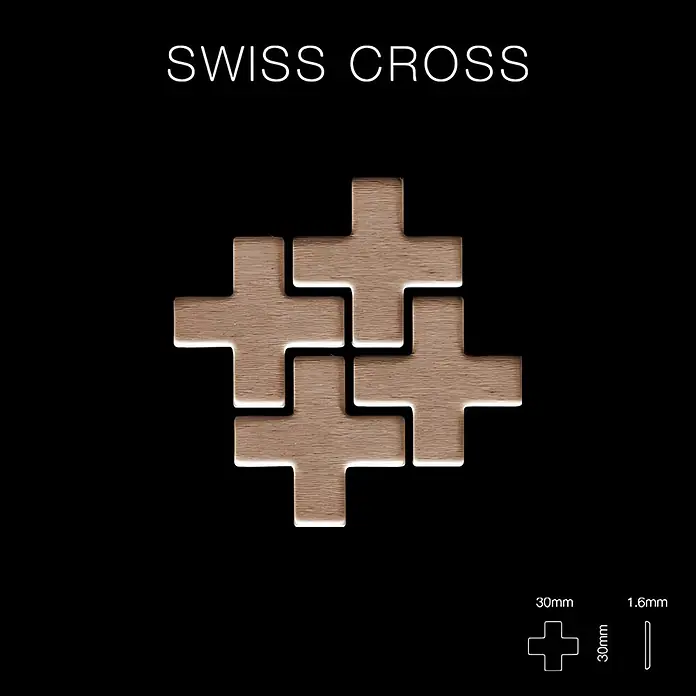 ALLOY Mosaikfliese Mosaik Fliese massiv Metall Titan gebürstet kupfer 1,6mm Swiss Cross-Ti-AB - 322 x 322 mm, Bronze, Sonstiges - Vier helle Holzkreuze im Schweizer Stil, 30mm x 1,6mm.