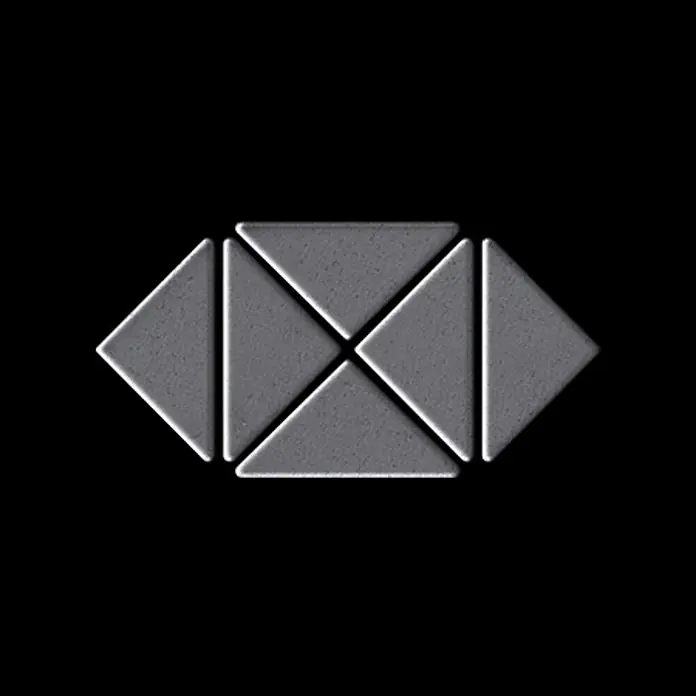 ALLOY Mosaikfliese Mosaik Fliese massiv Metall Rohstahl gewalzt grau 1,6mm stark Deco-RS - 303 x 303 mm, Grau, Sonstiges - Abstraktes graues geometrisches Muster aus texturierten Dreiecken.