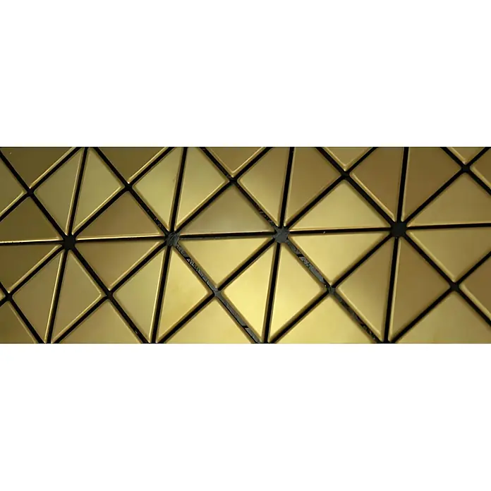 ALLOY Mosaikfliese Mosaik Fliese massiv Metall Titan gebürstet gold 1,6mm stark Deco-Ti-GB - 303 x 303 mm, Gold, Sonstiges - Goldenes, geometrisch gemustertes Material aus ineinandergreifenden dreieckigen Paneelen.