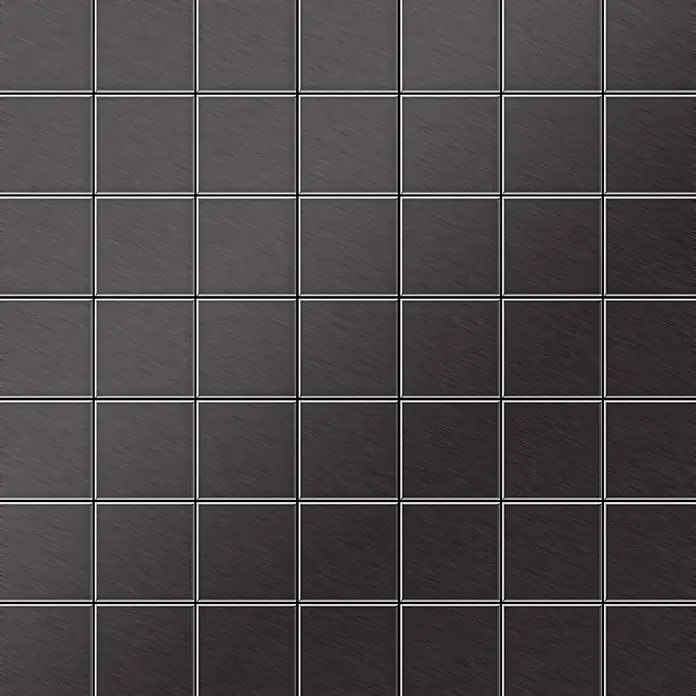 ALLOY Mosaikfliese Mosaik Fliese massiv Titan gebürstet dunkelgrau 1,6mm stark Attica-Ti-SB - 295 x 295 mm, Schwarz, Grau, Sonstiges - Dunkelgraue quadratische Fliesen mit gebürsteter Metalltextur, in einem Rastermuster angeordnet.
