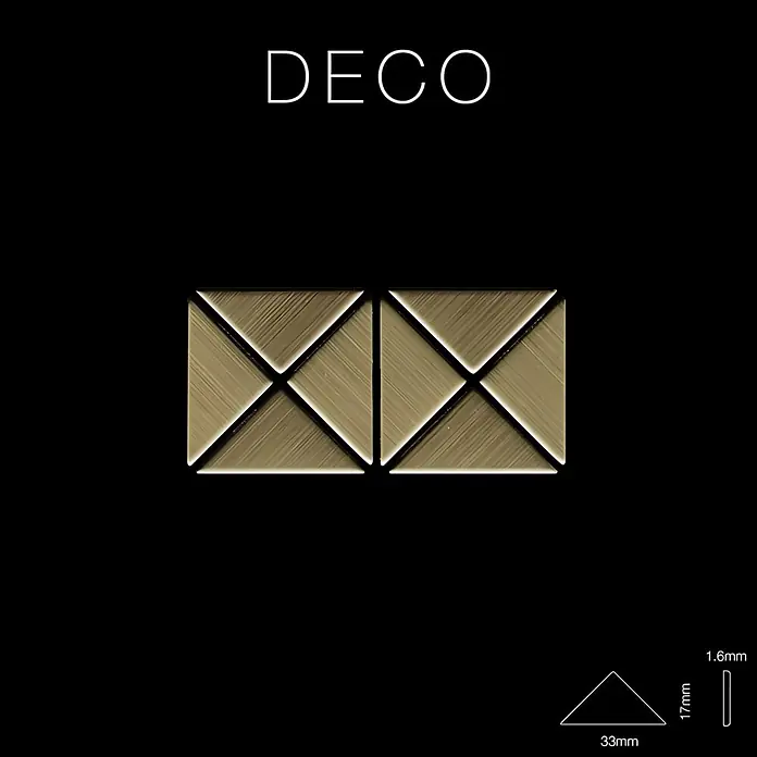 ALLOY Mosaikfliese Mosaik Fliese massiv Metall Titan gebürstet gold 1,6mm stark Deco-Ti-GB - 303 x 303 mm, Gold, Sonstiges - Zwei quadratische Dekorationsmodule aus gebürstetem Goldmetall, je 33 mm, 1,6 mm dick, mit facettiertem Dreiecksdesign.