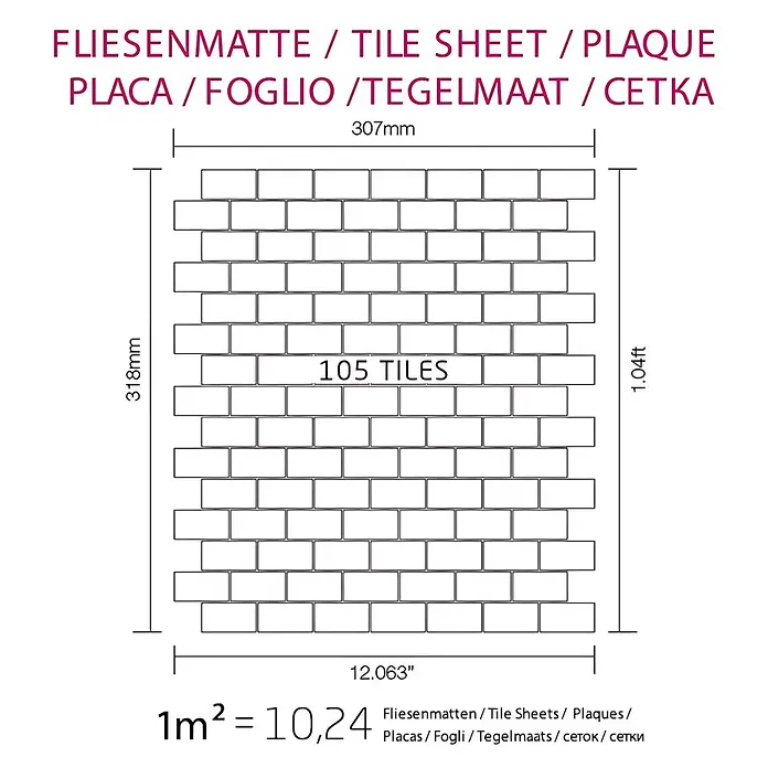 ALLOY Mosaikfliese Mosaik Fliese massiv Metall Titan gebürstet gold 1,6mm stark House-Ti-GB - 318 x 307 mm, Gold, Sonstiges - Weiße Ziegelmuster-Fliesenmatte mit Maßen 307x318mm und 105 Fliesen.