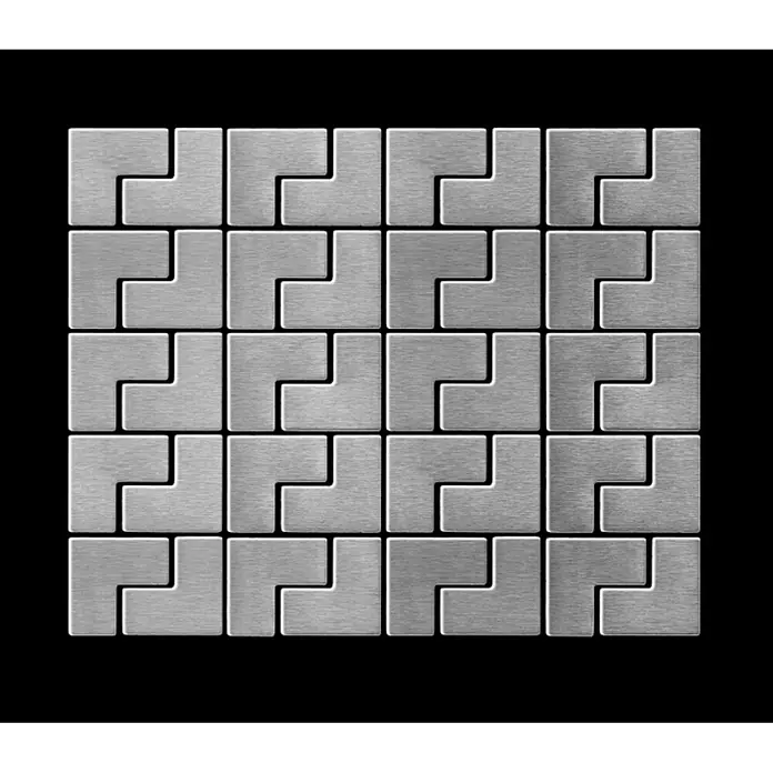 ALLOY Mosaikfliese Mosaik Fliese massiv Edelstahl marine gebürstet grau 1,6mm Kink-S-S-MB - 307 x 304 mm, Grau, Silber, Blau, Sonstiges - Gitter aus ineinandergreifenden L-förmigen gebürsteten Metallfliesen.