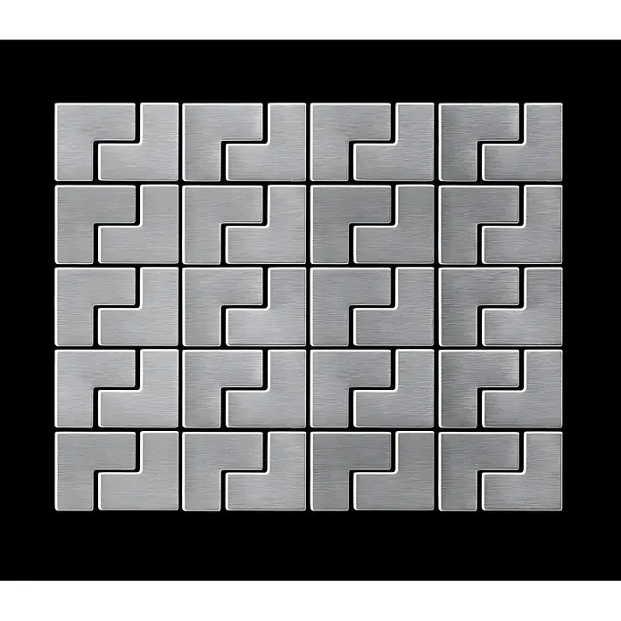 ALLOY Mosaikfliese Mosaik Fliese massiv Edelstahl marine hochglanz grau 1,6mm Kink-S-S-MM - 307 x 304 mm, Grau, Silber, Blau, Hochglänzend - Ineinandergreifendes Muster aus L-förmigen Puzzleteilen aus gebürstetem Metall.
