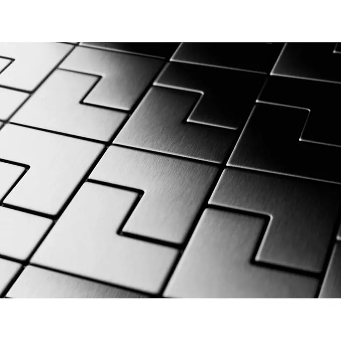 ALLOY Mosaikfliese Mosaik Fliese massiv Metall Edelstahl gebürstet grau 1,6mm stark Kink-S-S-B - 307 x 304 mm, Grau, Silber, Sonstiges - Verzahnte, geometrische Puzzle-Teile aus gebürstetem Metall.