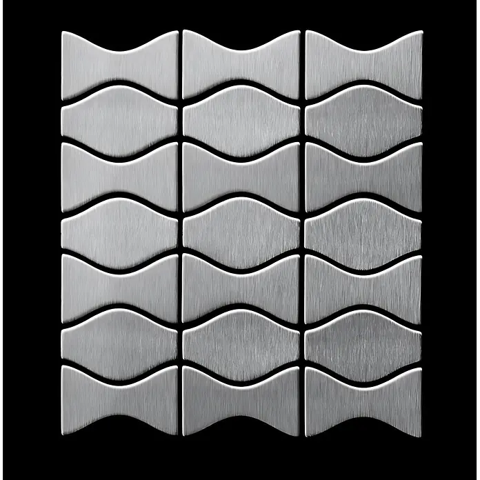 ALLOY Mosaikfliese Mosaik Fliese massiv Edelstahl marine gebürstet Kismet & Karma-S-S-MB - 299 x 299 mm, Grau, Silber, Blau, Sonstiges - Gebürstete Metallfliesen mit gewelltem, ineinandergreifendem Muster.