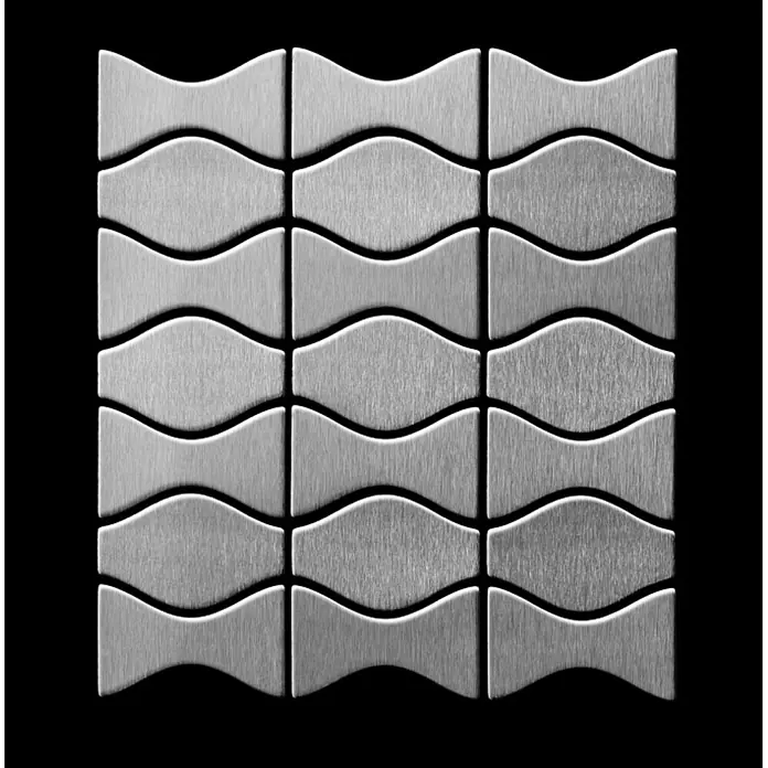 ALLOY Mosaikfliese Mosaik Fliese massiv Edelstahl marine gebürstet Kismet & Karma-S-S-MB - 299 x 299 mm, Grau, Silber, Blau, Sonstiges - Gebürstete Edelstahl-Mosaikfliesen mit ineinandergreifendem Wellenmuster.