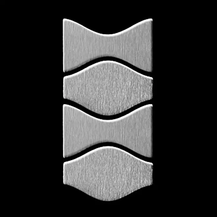 ALLOY Mosaikfliese Mosaik Fliese massiv Edelstahl marine gebürstet Kismet & Karma-S-S-MB - 299 x 299 mm, Grau, Silber, Blau, Sonstiges - Gestapelte Stücke aus gebürstetem Metall mit gewellten, ineinandergreifenden Kanten.