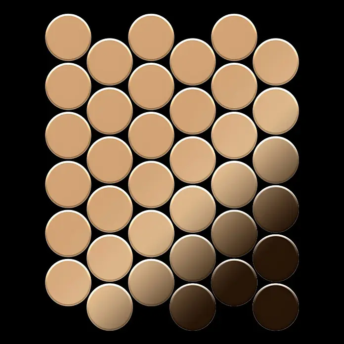 ALLOY Mosaikfliese Mosaik Fliese massiv Metall Titan hochglanz kupfer 1,6mm Medallion-Ti-AM - 313 x 256 mm, Bronze, Hochglänzend - Palette mit runden Make-up-Pfännchen im Farbverlauf von hellem Beige bis Dunkelbraun für verschiedene Hauttöne.