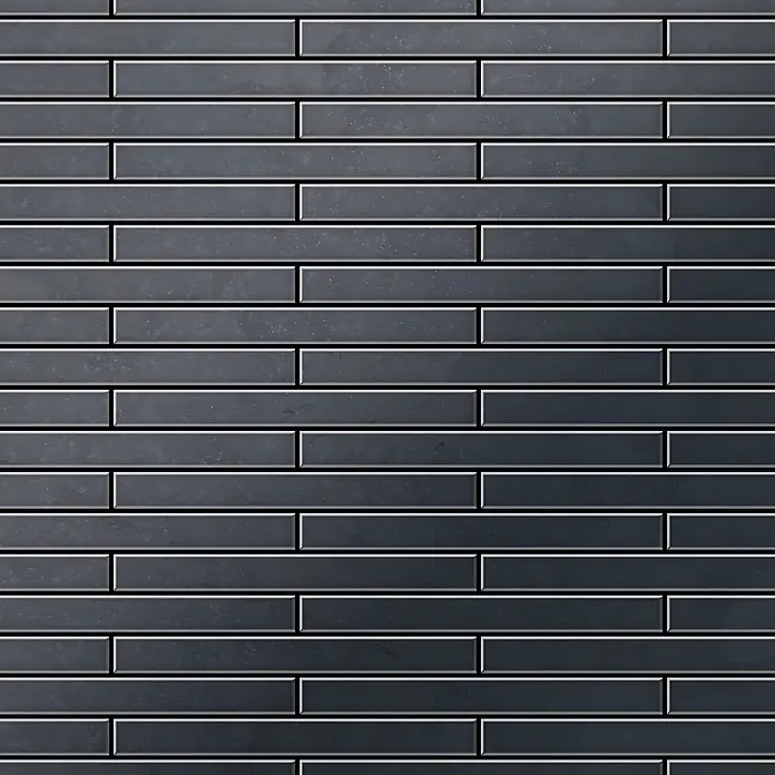 ALLOY Mosaikfliese Mosaik Fliese massiv Metall Rohstahl gewalzt grau 1,6mm stark Deedee-RS - 316 x 247 mm, Grau, Sonstiges - Dunkelgraue rechteckige Wandfliesen in versetztem Muster.