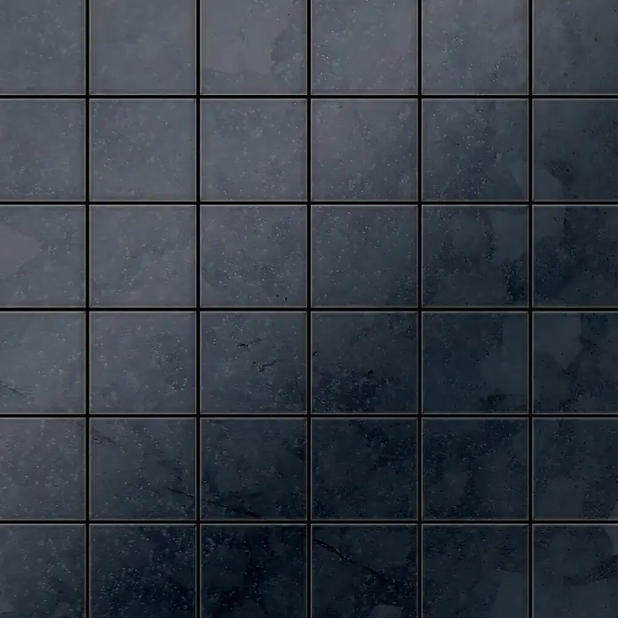 ALLOY Mosaikfliese Mosaik Fliese massiv Metall Rohstahl gewalzt grau 1,6mm stark Cinquanta-RS - 306 x 306 mm, Grau, Sonstiges - Nahtloses Muster aus dunkelgrauen, strukturierten quadratischen Fliesen, geeignet für Wände oder Böden.