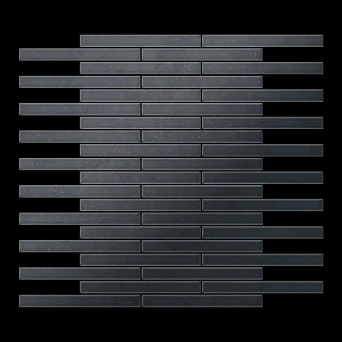 ALLOY Mosaikfliese Mosaik Fliese massiv Metall Rohstahl gewalzt grau 1,6mm stark Deedee-RS - 316 x 247 mm, Grau, Sonstiges - Dunkelgraue, texturierte Mosaikfliesen in gestaffeltem Querstreifenmuster.
