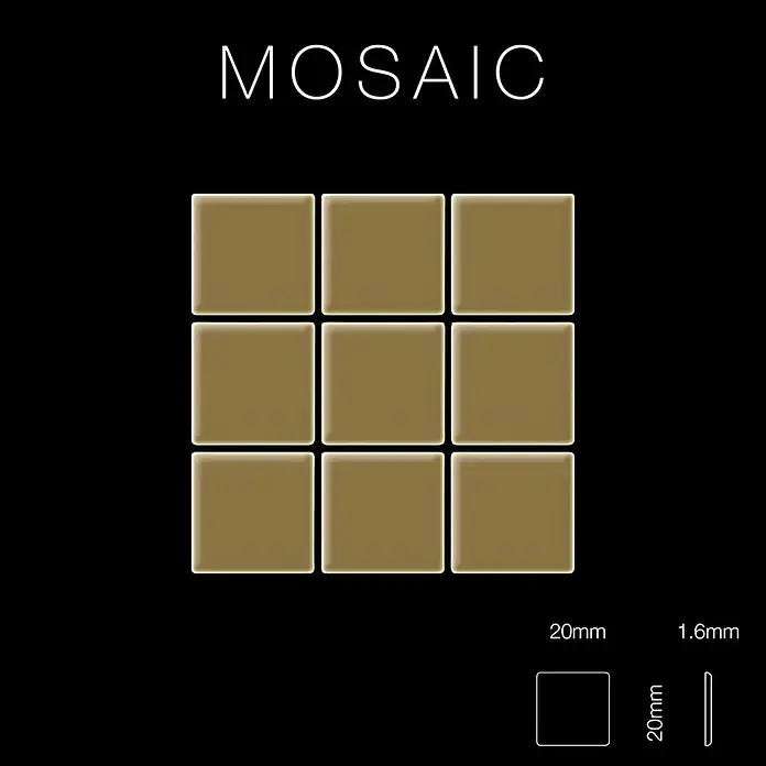 ALLOY Mosaikfliese Mosaik Fliese massiv Titan hochglänzend gold 1,6mm stark Mosaic-Ti-GM - 322 x 322 mm, Gold, Hochglänzend - Goldbraune quadratische Mosaikfliesen, 20mm x 20mm und 1,6mm dick.