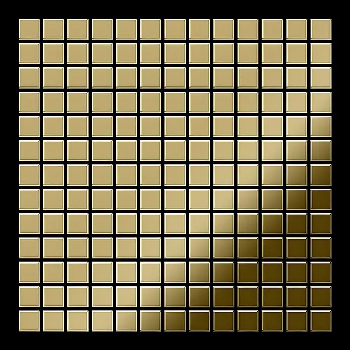 ALLOY Mosaikfliese Mosaik Fliese massiv Titan hochglänzend gold 1,6mm stark Mosaic-Ti-GM - 322 x 322 mm, Gold, Hochglänzend - Glänzende goldene quadratische Mosaikfliesen im Gittermuster mit Farbverlauf.