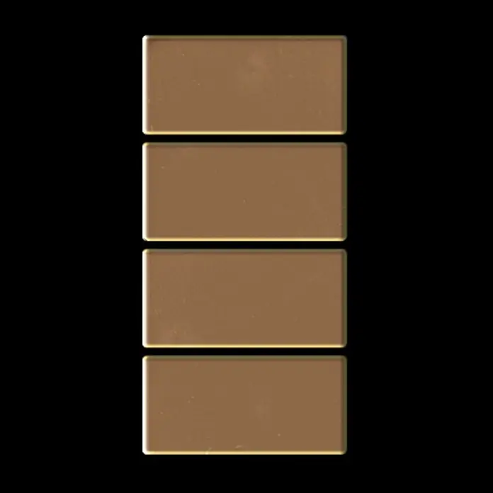 ALLOY Mosaikfliese Mosaik Fliese massiv Metall Titan hochglanz kupfer 1,6mm Bauhaus-Ti-AM - 318 x 329 mm, Bronze, Hochglänzend - Vier vertikal gestapelte goldbraune rechteckige Fliesen.
