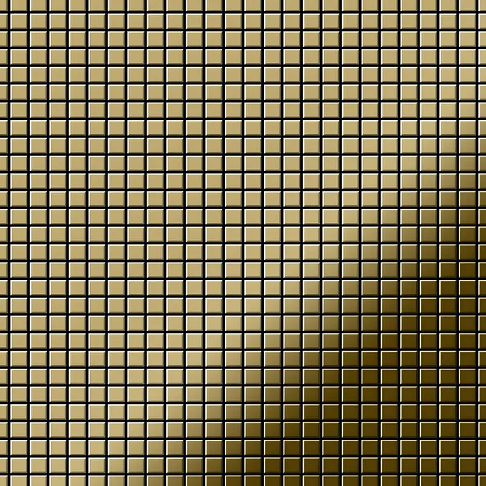 ALLOY Mosaikfliese Mosaik Fliese massiv Titan hochglänzend gold 1,6mm stark Glomesh-Ti-GM - 316 x 316 mm, Gold, Hochglänzend - Glänzendes goldenes quadratisches Mosaikmuster mit Farbverlauf von hell nach dunkel.