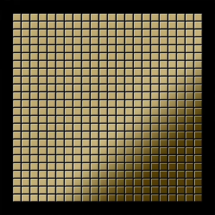 ALLOY Mosaikfliese Mosaik Fliese massiv Titan hochglänzend gold 1,6mm stark Glomesh-Ti-GM - 316 x 316 mm, Gold, Hochglänzend - Goldene quadratische Mosaikfliesen mit metallischem Farbverlauf.