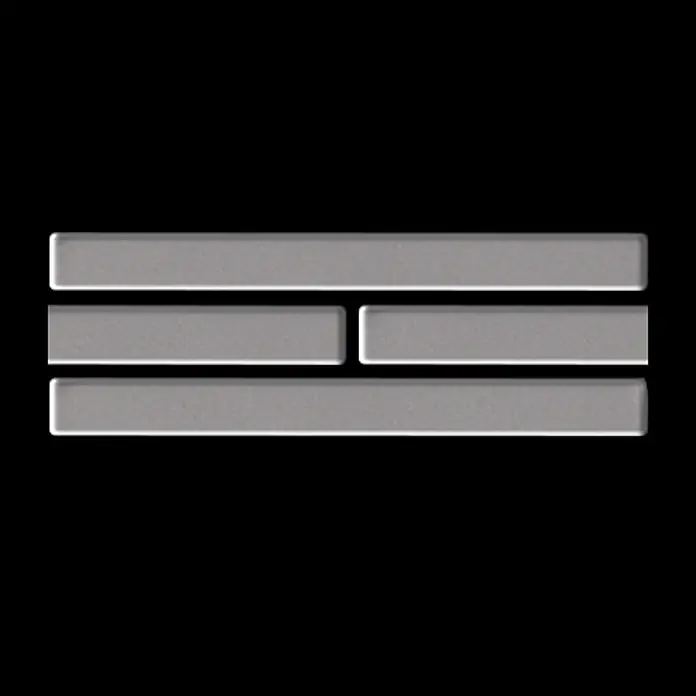 ALLOY Mosaikfliese Mosaik Fliese massiv Metall Edelstahl matt grau 1,6mm stark Deedee-S-S-MA - 316 x 247 mm, Grau, Silber, Matt - Ein grafisches Symbol aus drei horizontalen grauen Balken, der mittlere ist geteilt, mit geprägter Textur.