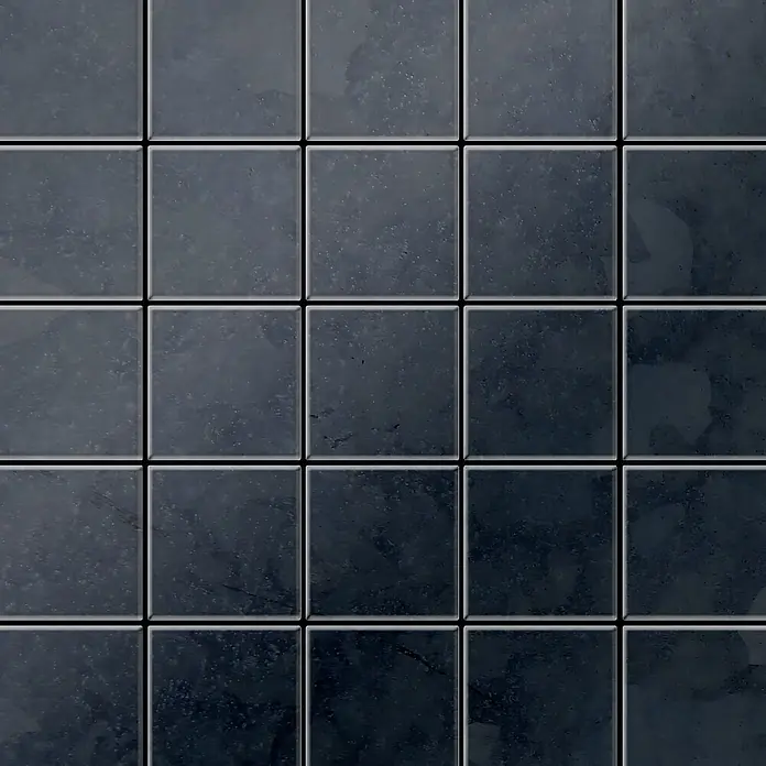 ALLOY Mosaikfliese Mosaik Fliese massiv Metall Rohstahl gewalzt grau 1,6mm stark Century-RS - 98 x 98 mm, Grau, Sonstiges - Dunkelgraue quadratische Fliesen mit feiner Textur, die eine gerasterte Oberfläche bilden.