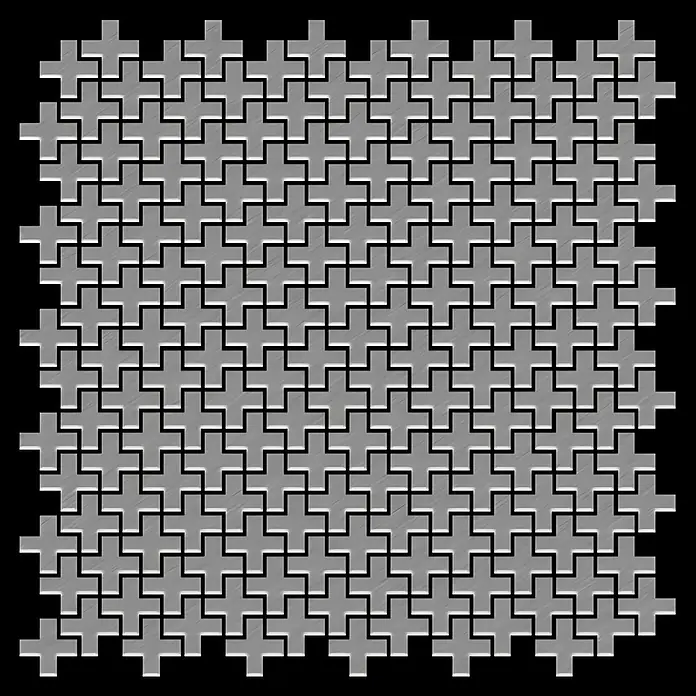 ALLOY Mosaikfliese Mosaik Fliese massiv Edelstahl marine gebürstet grau Swiss Cross-S-S-MB - 322 x 322 mm, Grau, Silber, Blau, Sonstiges - Muster aus ineinandergreifenden grauen Kreuzen aus gebürstetem Metall.
