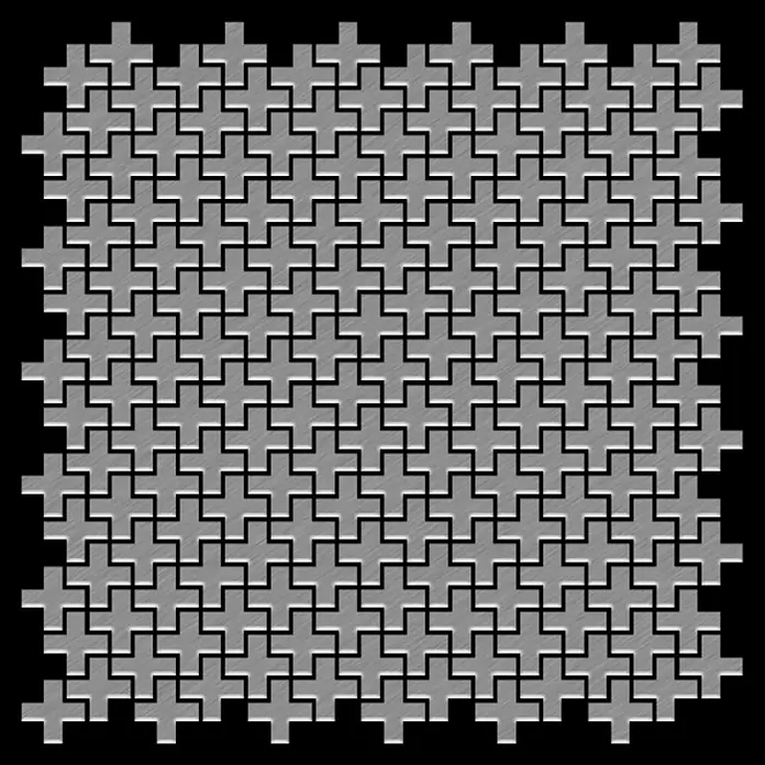 ALLOY Mosaikfliese Mosaik Fliese massiv Edelstahl marine gebürstet grau Swiss Cross-S-S-MB - 322 x 322 mm, Grau, Silber, Blau, Sonstiges - Verzahntes Muster aus grauen, texturierten kreuzförmigen Fliesen.