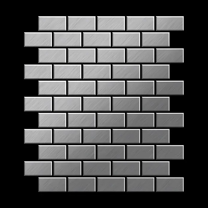 ALLOY Mosaikfliese Mosaik Fliese massiv Edelstahl marine gebürstet grau 1,6mm House-S-S-MB - 318 x 307 mm, Grau, Silber, Blau, Sonstiges - Gebürstete Metall-U-Bahn-Fliesen in versetztem Muster.