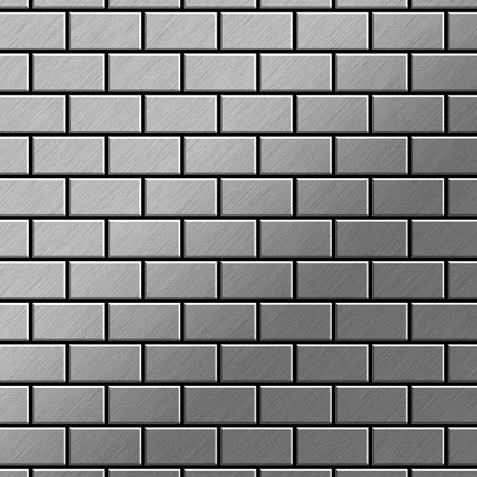 ALLOY Mosaikfliese Mosaik Fliese massiv Edelstahl marine gebürstet grau 1,6mm House-S-S-MB - 318 x 307 mm, Grau, Silber, Blau, Sonstiges - Metallic-graues Ziegelmuster aus gebürsteten Rechteckfliesen.