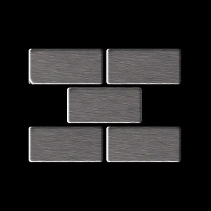 ALLOY Mosaikfliese Mosaik Fliese massiv Edelstahl gebürstet grau 1,6mm stark House-S-S-B - 318 x 307 mm, Grau, Silber, Sonstiges - Fünf graue, gebürstete Rechteckblöcke in Ziegelmusteranordnung.