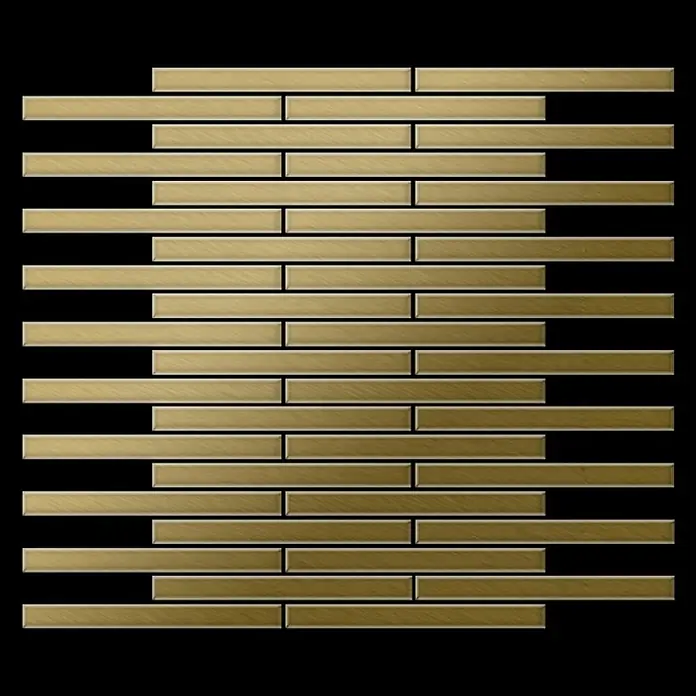 ALLOY Mosaikfliese Mosaik Fliese massiv Metall Titan gebürstet gold 1,6mm stark Avenue-Ti-GB - 289 x 315 mm, Gold, Sonstiges - Gebürstete Messing-Rechteckmosaikfliesen in gestaffeltem Horizontalmuster.