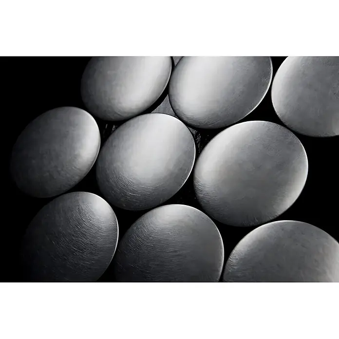 ALLOY Mosaikfliese Mosaik Fliese massiv Metall Edelstahl hochglanz grau 1,6mm Dome-S-S-M - 313 x 256 mm, Grau, Silber, Hochglänzend - Glatte, ovale Metallobjekte mit gebürsteter Silberoberfläche.