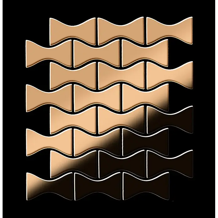 ALLOY Mosaikfliese Mosaik Fliese massiv Titan hochglänzend kupfer 1,6mm stark Kismet-Ti-AM - 329 x 299 mm, Bronze, Hochglänzend - Dekorative goldene Metallfliesen im ineinandergreifenden Schleifenmuster.