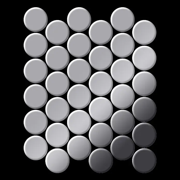 ALLOY Mosaikfliese Mosaik Fliese massiv Metall Edelstahl hochglanz grau 1,6mm Dome-S-S-M - 313 x 256 mm, Grau, Silber, Hochglänzend - Graustufen-Kreismuster, Helligkeitsverlauf von hell nach dunkel.