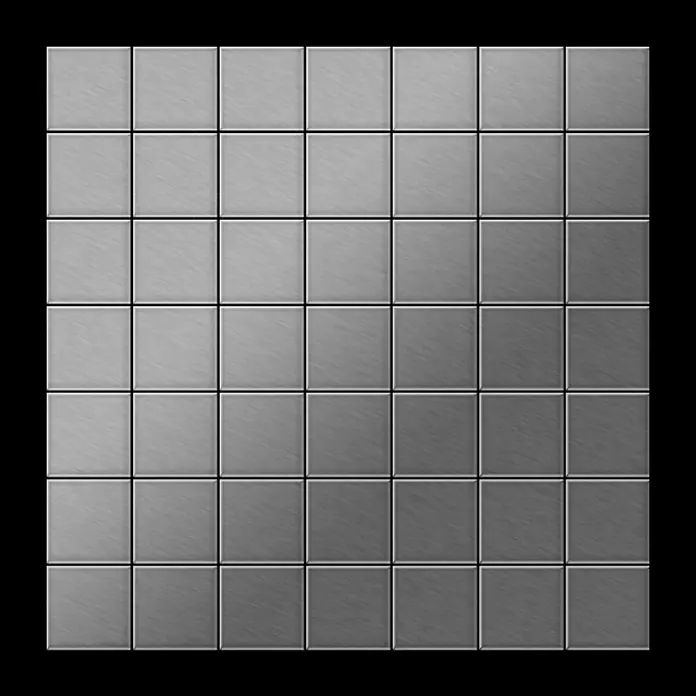 ALLOY Mosaikfliese Mosaik Fliese massiv Edelstahl gebürstet grau 1,6mm stark Attica-S-S-B - 295 x 295 mm, Grau, Silber, Sonstiges - Gitter aus quadratischen grauen Fliesen mit gebürsteter Metallstruktur, von hell nach dunkel verlaufend.