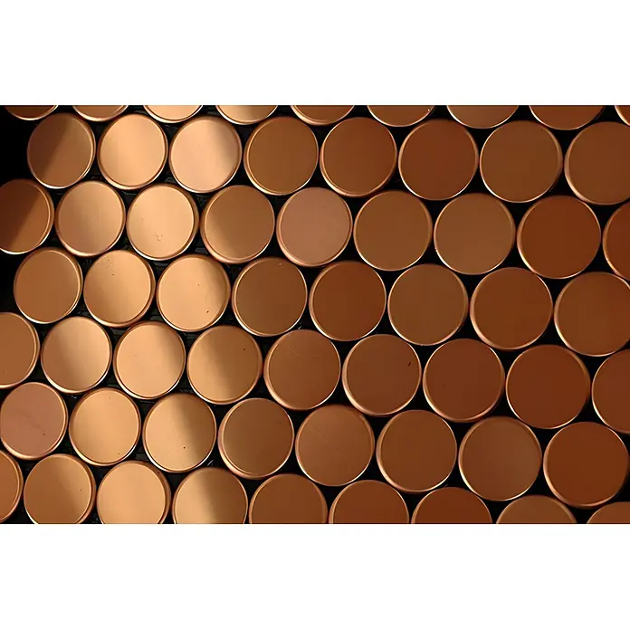 ALLOY Mosaikfliese Mosaik Fliese massiv Metall Kupfer gewalzt kupfer 1,6mm stark Penny-CM - 302 x 316 mm, Bronze, Sonstiges - Metallische, kupferfarbene Rundscheiben in engem Muster.