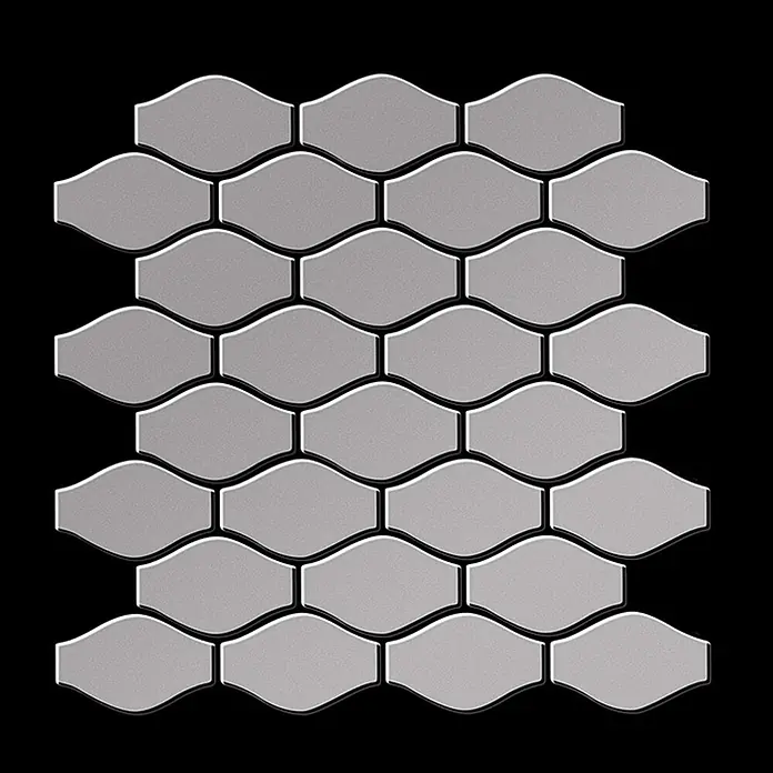 ALLOY Mosaikfliese Mosaik Fliese massiv Metall Edelstahl matt grau 1,6mm stark Karma-S-S-MA - 329 x 301 mm, Grau, Silber, Matt - Helle grau wellenförmige sechseckige Mosaikfliesen.