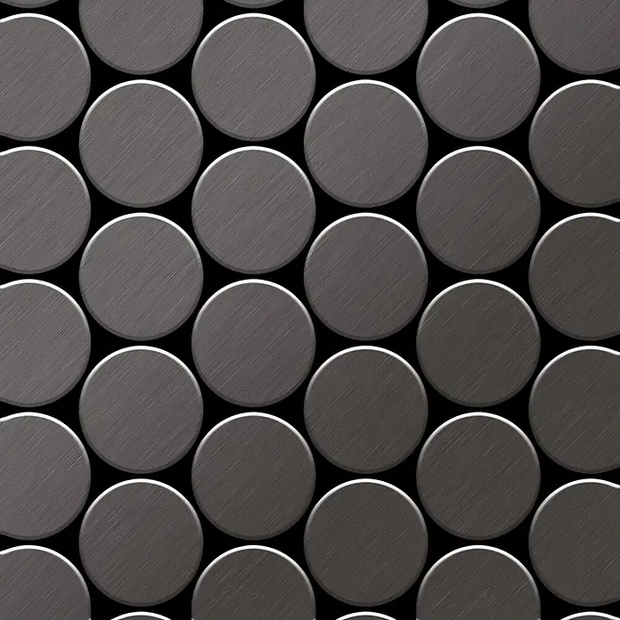 ALLOY Mosaikfliese Mosaik Fliese massiv Titan gebürstet dunkelgrau 1,6mm Medallion-Ti-SB - 313 x 256 mm, Schwarz, Grau, Sonstiges - Nahtloses Muster aus dunkelgrauen, runden Metallelementen mit gebürsteter Oberfläche.