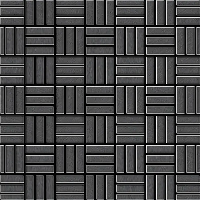 ALLOY Mosaikfliese Mosaik Fliese massiv Titan gebürstet dunkelgrau 1,6mm Basketweave-Ti-SB - 288 x 288 mm, Schwarz, Grau, Sonstiges - Dunkelgraues Muster aus gebürsteten Rechteckfliesen im Korbmuster mit schwarzen Fugen.