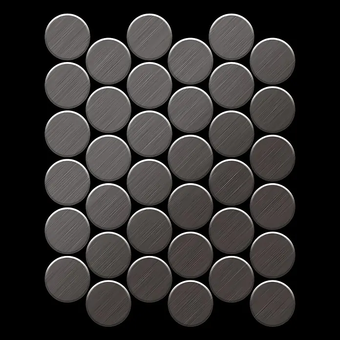 ALLOY Mosaikfliese Mosaik Fliese massiv Titan gebürstet dunkelgrau 1,6mm Medallion-Ti-SB - 313 x 256 mm, Schwarz, Grau, Sonstiges - Graue, gebürstete Metallkreise, dicht angeordnet zu einer strukturierten Oberfläche.