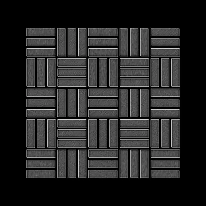 ALLOY Mosaikfliese Mosaik Fliese massiv Titan gebürstet dunkelgrau 1,6mm Basketweave-Ti-SB - 288 x 288 mm, Schwarz, Grau, Sonstiges - Dunkelgraue, gebürstete Metallblöcke in Korbgeflechtmuster.
