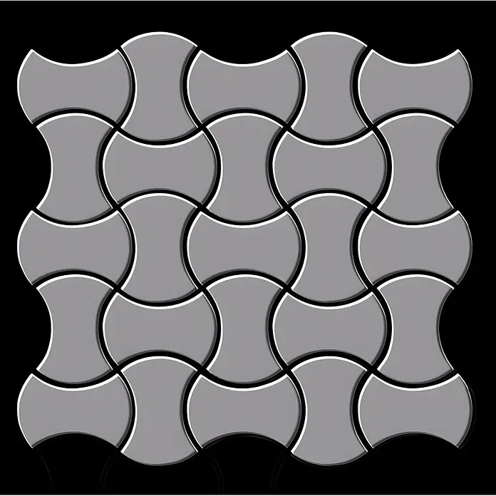 ALLOY Mosaikfliese Mosaik Fliese massiv Metall Edelstahl hochglänzend grau 1,6mm Infinit-S-S-M - 322 x 322 mm, Grau, Silber, Hochglänzend - Graue, ineinandergreifende Pflastersteine in geschwungener Puzzle-Form, ideal für Außenbereiche.