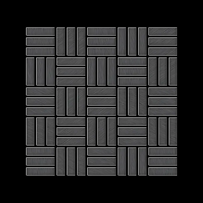 ALLOY Mosaikfliese Mosaik Fliese massiv Titan gebürstet dunkelgrau 1,6mm Basketweave-Ti-SB - 288 x 288 mm, Schwarz, Grau, Sonstiges - Dunkelgraue Holzoptik-Parkettplatten in Flechtmuster für Böden.