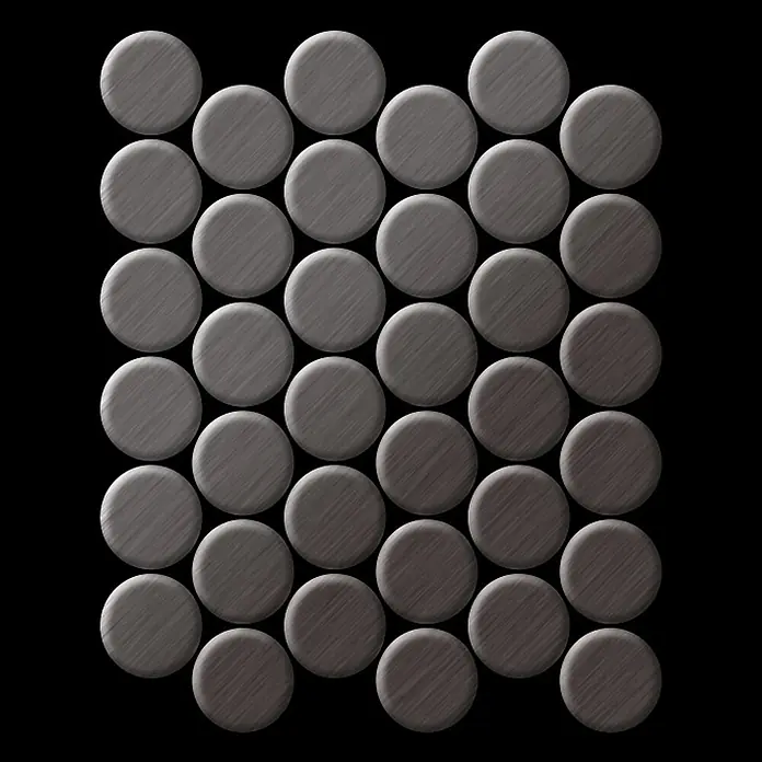 ALLOY Mosaikfliese Mosaik Fliese massiv Titan gebürstet dunkelgrau 1,6mm stark Dome-Ti-SB - 313 x 256 mm, Schwarz, Grau, Sonstiges - Gebürstete metallisch-graue runde Fliesen in einem Gittermuster.