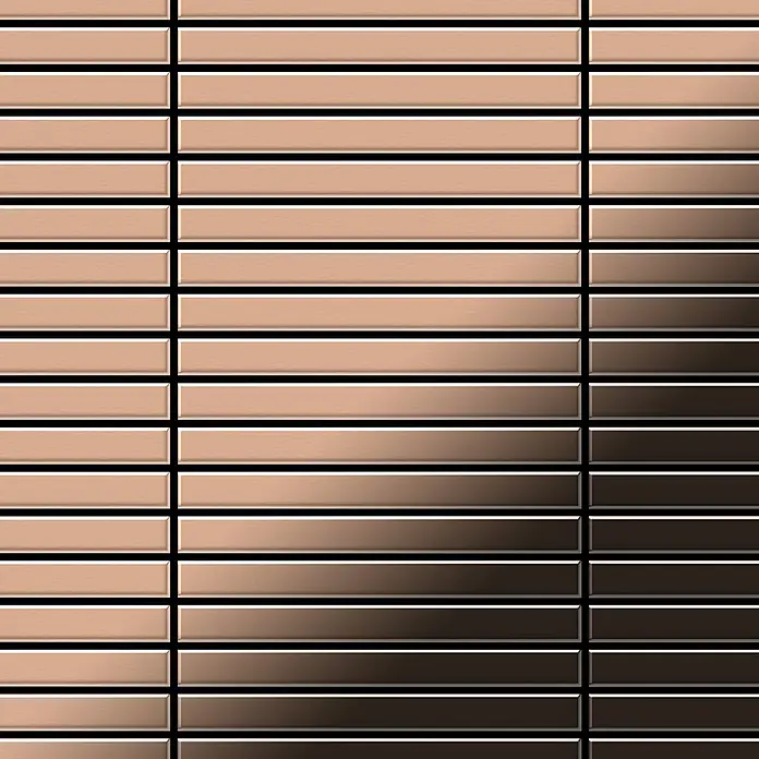 ALLOY Mosaikfliese Mosaik Fliese massiv Metall Kupfer gewalzt kupfer 1,6mm stark Linear-CM - 316 x 297 mm, Bronze, Sonstiges - Horizontale Jalousien mit hellbraunen bis dunkelbraunen Verlaufslamellen.