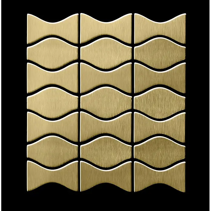 ALLOY Mosaikfliese Mosaik Fliese massiv Metall Titan gebürstet gold 1,6mm Kismet & Karma-Ti-GB - 299 x 299 mm, Gold, Sonstiges - Gebürstete goldene Wellen-Metallmosaikfliesen in einem Gittermuster.