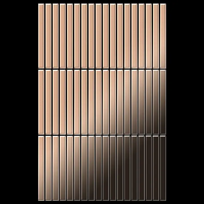 ALLOY Mosaikfliese Mosaik Fliese massiv Metall Kupfer gewalzt kupfer 1,6mm stark Linear-CM - 316 x 297 mm, Bronze, Sonstiges - Vertikale metallische lineare Mosaikfliesen mit Farbverlauf, von hellem Roségold zu dunklem Bronze.