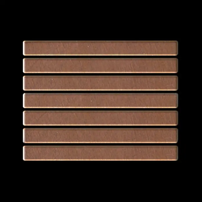 ALLOY Mosaikfliese Mosaik Fliese massiv Metall Kupfer gewalzt kupfer 1,6mm stark Linear-CM - 316 x 297 mm, Bronze, Sonstiges - Sieben parallele braune, texturierte rechteckige Leisten.