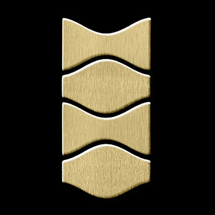 ALLOY Mosaikfliese Mosaik Fliese massiv Metall Titan gebürstet gold 1,6mm Kismet & Karma-Ti-GB - 299 x 299 mm, Gold, Sonstiges - Vier gestapelte, gewellte Formen aus gebürstetem Goldmetall.