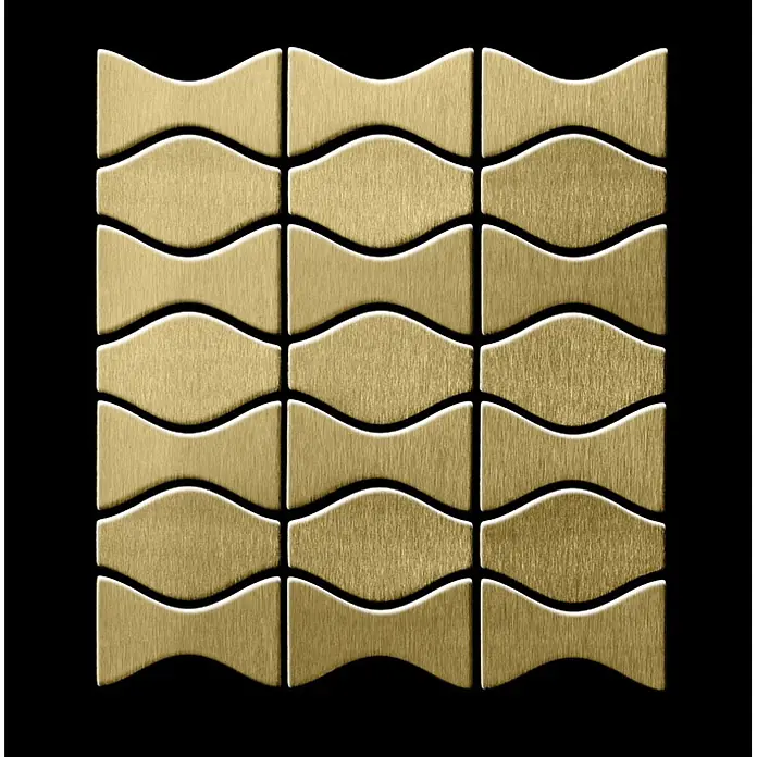 ALLOY Mosaikfliese Mosaik Fliese massiv Metall Titan gebürstet gold 1,6mm Kismet & Karma-Ti-GB - 299 x 299 mm, Gold, Sonstiges - Gebürstete Goldfliesen mit gewelltem, ineinandergreifendem Design.
